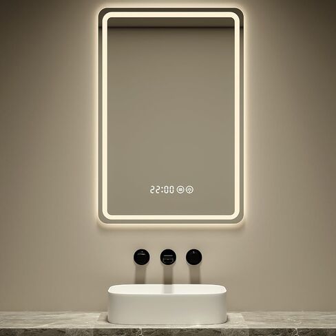 Led Bathroom Mirror Smart Mirror with Anti-Fog, Adjustable 3 Color3 Light, Wall Mounted Anti Fog Lighted Smart Vanity Mirror with Time & Temperature Display (20''x28'') in Saudi Arabia