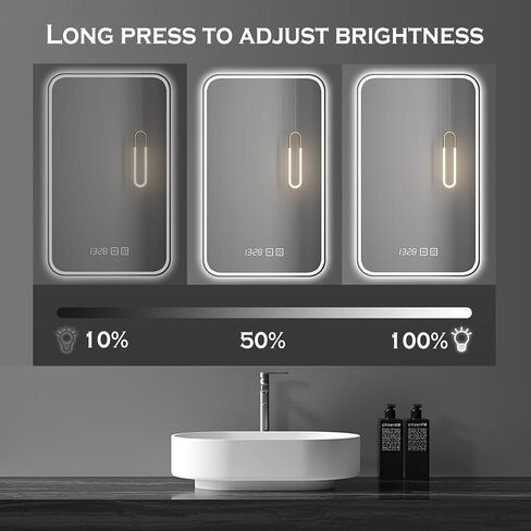 Led Bathroom Mirror Smart Mirror with Anti-Fog, Adjustable 3 Color3 Light, Wall Mounted Anti Fog Lighted Smart Vanity Mirror with Time & Temperature Display (20''x28'') in Saudi Arabia