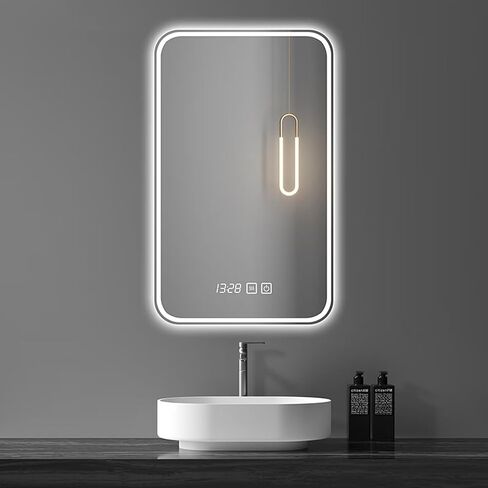 Led Bathroom Mirror Smart Mirror with Anti-Fog, Adjustable 3 Color3 Light, Wall Mounted Anti Fog Lighted Smart Vanity Mirror with Time & Temperature Display (20''x28'') in Saudi Arabia