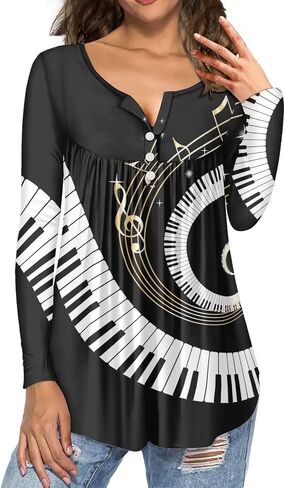 Women's Long Sleeves Tunic Blouses V Neck Button Up T Shirt with Shirring Hem S-4XL in Saudi Arabia