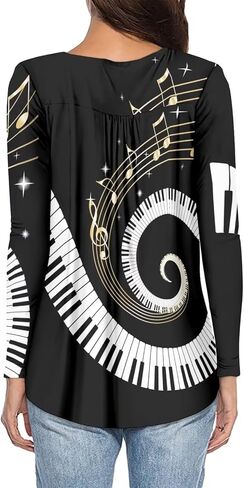 Women's Long Sleeves Tunic Blouses V Neck Button Up T Shirt with Shirring Hem S-4XL in Saudi Arabia