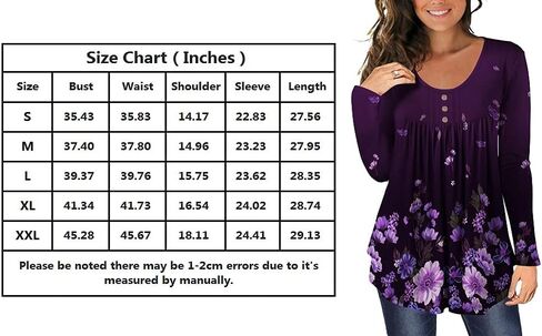 تونيك نسائي كاجوال من BeadChica للارتداء مع سراويل ضيقة وأكمام طويلة وبلوزات هنلي مزهرة بأزرار - قمصان مطبوعة -S in Kuwait