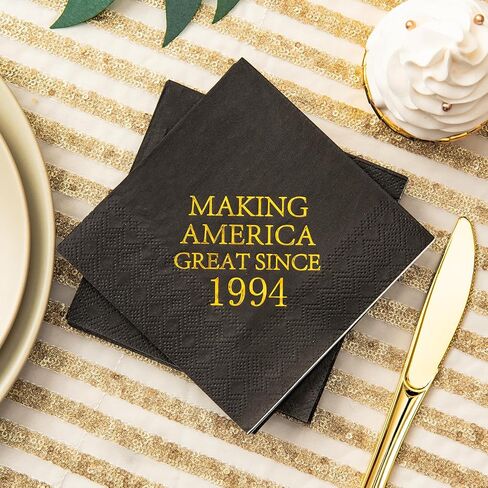 Crisky 30th Birthday Disposable Napkins Black and Gold Dessert Beverage Cocktail Cake Napkins 30th Birthday Decoration Party Supplies for Man Making Great Since 1994, 50 Pack 4.9"x4.9" Folded in Saudi Arabia