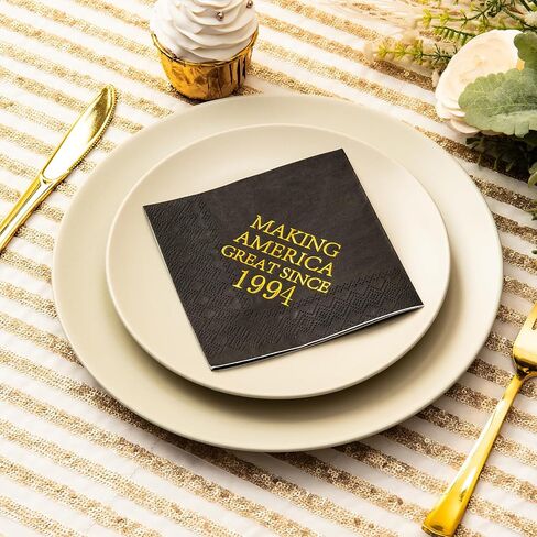 Crisky 30th Birthday Disposable Napkins Black and Gold Dessert Beverage Cocktail Cake Napkins 30th Birthday Decoration Party Supplies for Man Making Great Since 1994, 50 Pack 4.9"x4.9" Folded in Saudi Arabia