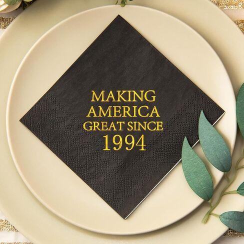 Crisky 30th Birthday Disposable Napkins Black and Gold Dessert Beverage Cocktail Cake Napkins 30th Birthday Decoration Party Supplies for Man Making Great Since 1994, 50 Pack 4.9"x4.9" Folded in Saudi Arabia