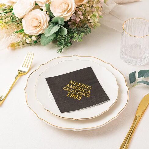 Crisky 30th Birthday Disposable Napkins Black and Gold Dessert Beverage Cocktail Cake Napkins 30th Birthday Decoration Party Supplies for Man Making Great Since 1994, 50 Pack 4.9"x4.9" Folded in Saudi Arabia
