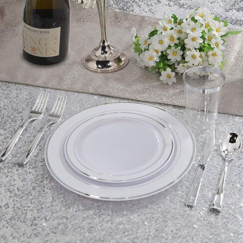 WELLIFE 72 Piece White Dinner Plates with Gold Rim, Gold Plastic Dinner Plates, Premium Heavy Duty 10.25 Inch Gold Party Plates, Elegant Fancy Dinner Plates for Weddings, Barbecues in Kuwait