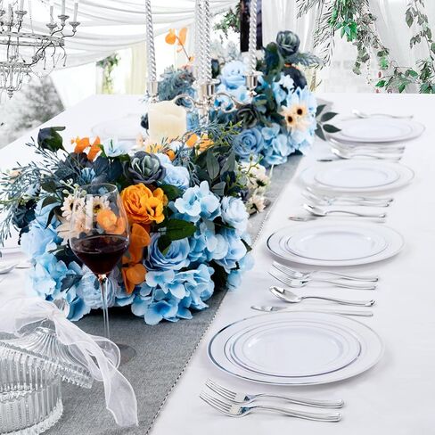 WELLIFE 72 Piece White Dinner Plates with Gold Rim, Gold Plastic Dinner Plates, Premium Heavy Duty 10.25 Inch Gold Party Plates, Elegant Fancy Dinner Plates for Weddings, Barbecues in Kuwait