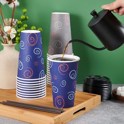 100 Pack 10 oz Paper Cups, Disposable Coffee Cups with Lids and Straws, Drinking Cups for Water, Coffee, Tea, Hot Coffee Cups for Home, Shops and Cafes in Saudi Arabia