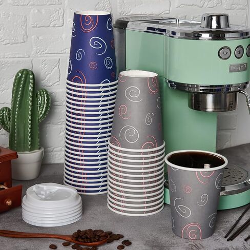 100 Pack 10 oz Paper Cups, Disposable Coffee Cups with Lids and Straws, Drinking Cups for Water, Coffee, Tea, Hot Coffee Cups for Home, Shops and Cafes in Saudi Arabia