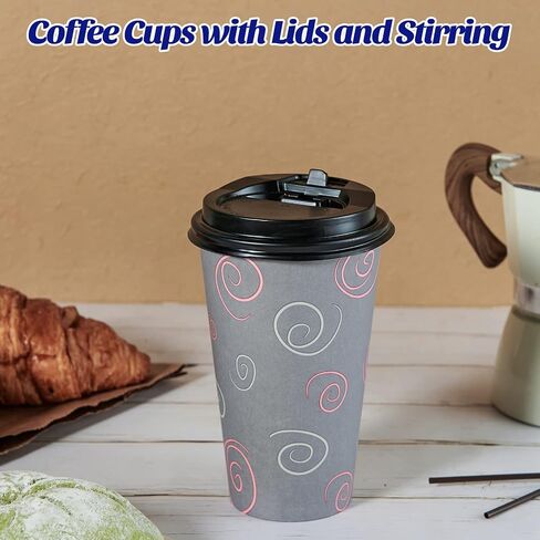 100 Pack 10 oz Paper Cups, Disposable Coffee Cups with Lids and Straws, Drinking Cups for Water, Coffee, Tea, Hot Coffee Cups for Home, Shops and Cafes in Saudi Arabia