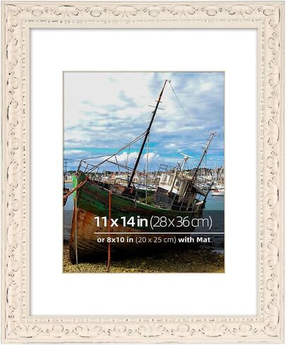 8x8 inch Distressed Wood Embossed Scroll Motif Vintage Antique Rustic Picture Frame, White Mat for 5x5 in Photo, Art Print Drawing, Wall Hanging or Desktop Display-Antique Gold in Saudi Arabia