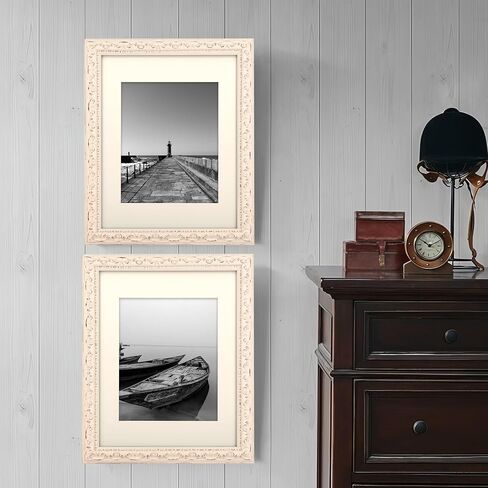 8x8 inch Distressed Wood Embossed Scroll Motif Vintage Antique Rustic Picture Frame, White Mat for 5x5 in Photo, Art Print Drawing, Wall Hanging or Desktop Display-Antique Gold in Saudi Arabia