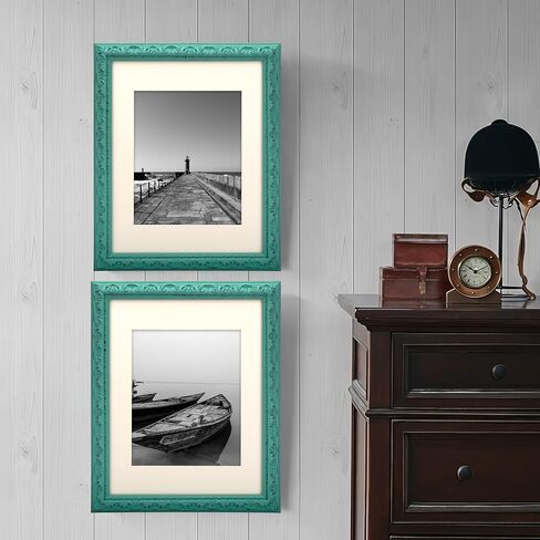 8x8 inch Distressed Wood Embossed Scroll Motif Vintage Antique Rustic Picture Frame, White Mat for 5x5 in Photo, Art Print Drawing, Wall Hanging or Desktop Display-Antique Gold in Saudi Arabia