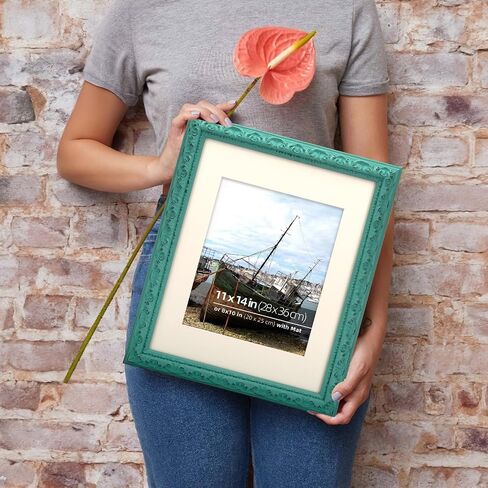 8x8 inch Distressed Wood Embossed Scroll Motif Vintage Antique Rustic Picture Frame, White Mat for 5x5 in Photo, Art Print Drawing, Wall Hanging or Desktop Display-Antique Gold in Saudi Arabia