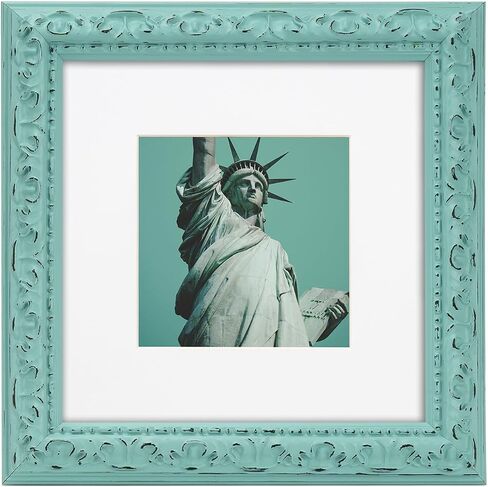 8x8 inch Distressed Wood Embossed Scroll Motif Vintage Antique Rustic Picture Frame, White Mat for 5x5 in Photo, Art Print Drawing, Wall Hanging or Desktop Display-Antique Gold in Saudi Arabia