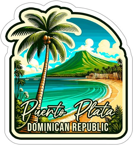 ملصق Puerto Plata جمهورية الدومينيكان للسفر في الهواء الطلق ملصق فينيل صغير مقاوم للماء لزجاجة المياه وكوب جواز السفر ودفتر القصاصات والكمبيوتر المحمول ولوح التزلج والكمبيوتر والهاتف 4 بوصة in Saudi Arabia