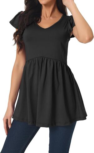 Women's Tunics T Shirt Ruffle Short Sleeve Flowy Hide Belly V Neck Babydoll Top in Saudi Arabia