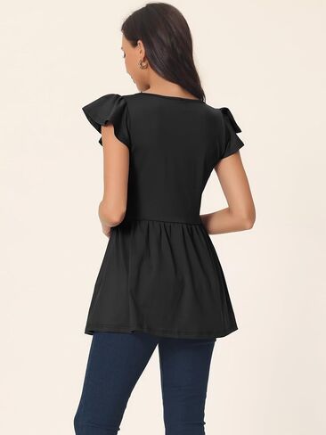 Women's Tunics T Shirt Ruffle Short Sleeve Flowy Hide Belly V Neck Babydoll Top in Saudi Arabia