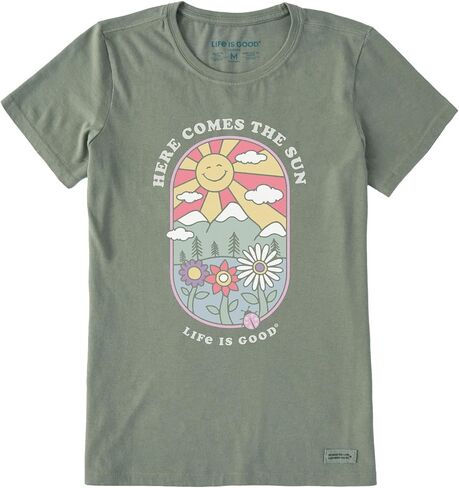 Life is Good. Women's Here Comes The Sun Short Sleeve Crusher Tee, Moss Green, XX-Large in Saudi Arabia