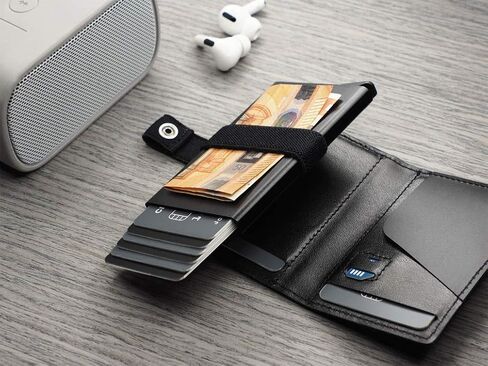 PULARYS Mini Wallet BONO - جلد إيطالي - فتحة لبطاقة SD - ما يصل إلى 8 فتحات للبطاقات - قفل سريع - حامل أقلام - للرجال والنساء - تصميم كلاسيكي in Saudi Arabia