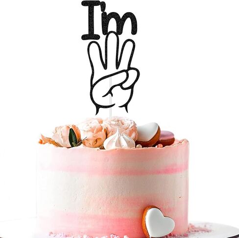 أنا ثلاثة كعكة توبر، ثلاثة أصابع ديكور كعكة، 3 سنوات من العمر زينة حفلة عيد ميلاد، حفلة عيد ميلاد ثالثة بريق أسود in Kuwait