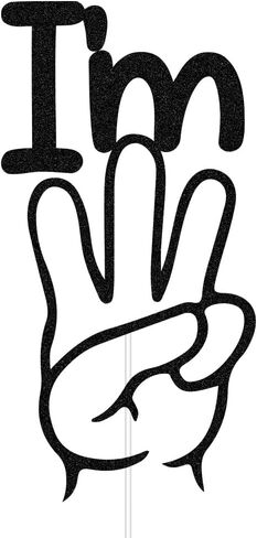 أنا ثلاثة كعكة توبر، ثلاثة أصابع ديكور كعكة، 3 سنوات من العمر زينة حفلة عيد ميلاد، حفلة عيد ميلاد ثالثة بريق أسود in Kuwait