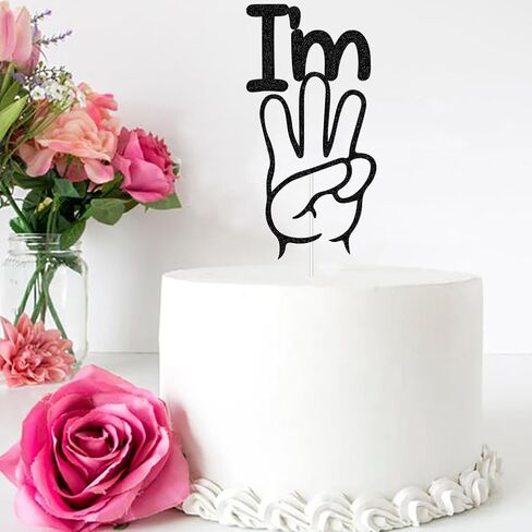 أنا ثلاثة كعكة توبر، ثلاثة أصابع ديكور كعكة، 3 سنوات من العمر زينة حفلة عيد ميلاد، حفلة عيد ميلاد ثالثة بريق أسود in Kuwait