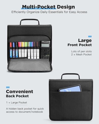 Zannaki 3 Inch 3 Ring Zipper Binder with Shoulder Strap & Handle, Zippered Three D-Ring Binder Organizer for Middle School Supplies, Multi-Pocket Zip Up Binder Bag, Black in Kuwait