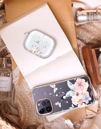 غطاء حافظة JAHOLAN لأجهزة Airpods Pro الجيل الثاني بتصميم فراشة مطلية بالذهب وجلد TPU واقي للنساء والفتيات مع سلسلة مفاتيح متوافقة مع AirPods Pro 2019/Pro 2 Gen 2022، وردي فاتح in Saudi Arabia
