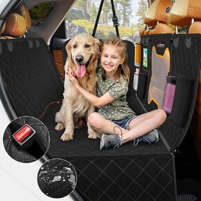 Dog Car Seat Covers, 600D Heavy Duty 100% Waterproof, Nonslip, Zipper Design seat protector, Mesh Window, Perfect Dog Hammock for Car backseat, SUVs, Sedans & Truck (Square Mesh Window)