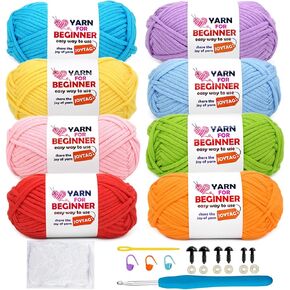 15 Pack Beginners Crochet Yarn Cotton Crochet Yarn for Crocheting Knitting Beginners(15x50g)-Bright Mix-New