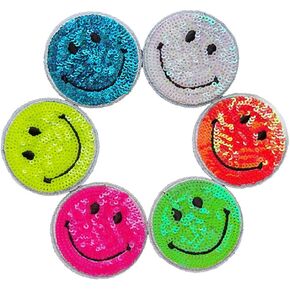 Big Cute Shiny Sequin Smile Face Patches Sewing on/Iron on Patches Clothes Dress Hat Pants Shoes Sewing Decorating DIY Craft Embarrassment Applique Patches (Mixed Colors)
