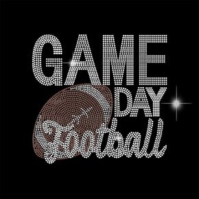 Hotfix Crystal Rhinestones Game Day Football Iron on Heat Transfer Bling Rugby Self-Adhesive Stickers for Clothes Bags Hats Pants Decoration DIY Decals
