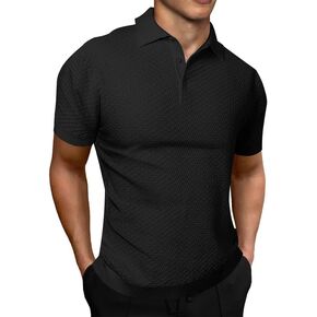 JMIERR Mens Knit Polo Shirts Button Up Textured T Shirts Casual Solid Color Slim Fit Short Sleeve Summer Golf Tee Shirt