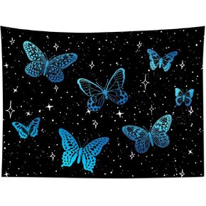 HVEST Butterfly Tapestry for Room Decor,Blue Fantasy Butterflies on Starry Sky Tapestries Wall Hanging,Black Night Sky Tapestry for Bedroom Aesthetic Living Room Dorm Party Decoration,60x40 Inches