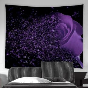 AMFD Flower Tapestry Purple Rose Fantasy Dream Flower Magic Glamorous Black Background Home Decor Wall Hanging Art for Living Room Bedroom Dorm(48 x 36 inches)
