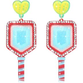 Pickleball Paddle Earrings Acrylic Resin Heart Pickleball Racket Drop Dangle Earrings Fun Game Day Sports Earrings Jewelry Accessoires Gift