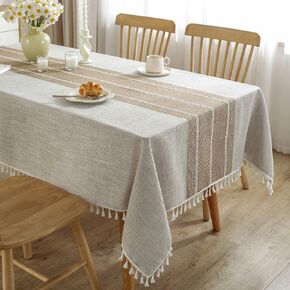 JIALE Tablecloths for Rectangle Tables,Cotton Linen Table Cloth Waterproof Tablecloth Wrinkle Free Farmhouse Dining Table Cover,Soft Fabric Table Cloths with Tassels,Brown,55" X 55",2-4 Seats