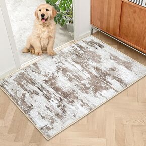 Washable 4x6 Area Rug, Chenille Modern Abstract Soft Area Rug, Non Slip Foldable Small Carpet, Stain Resistant Neutral Area Rug for Living Room Bedroom Dinning Room