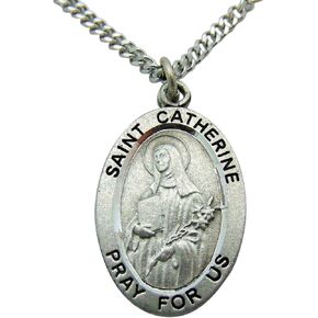 Westman Works St Catherine Solid Pewter Saint Medal 3/4 Inch with Stainless Steel Chain