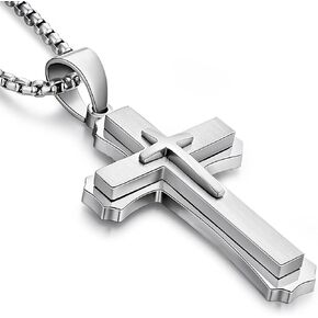 Men's Cross Necklace 316L Stainless Steel Large Heavy Cross Pendant for Men Polished White/Gold/Black Jewelry Rolo Chain with 22'' 24'' 26''