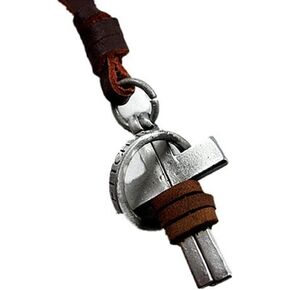 Brown Real Leather and Cross Alloy Pendant Adiustable Necklace Mens Necklace Boys Necklace Pl0339