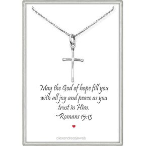 Alexandreasjewels Tiny and Dainty Sterling Silver Cross Necklace, Baptism Gift, Confirmation Girft, First Communion Gift Necklace, 18 Inches