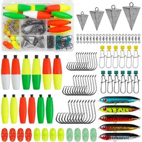 Catfish Rig Making Kit Catfish Rig Accessories Catfish Lures Fishing Hook Swivels Sinker Slides Weight EVA Peg Float Rattle Beads with Tackle Box 103pcs