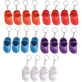 20Pc Slipper Keychains, 5 Color Sturdy Hole Shoes Mini Shoe Keyrings for Handbags and Backpacks, Cute Soft Flexible Silicone Shoe Charm Key Chain for Bag Clothes, Wall, Door