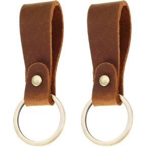 2pcs Automotive Retro Leather Metal Keychain,Genuine Leather Strap Key Ring,for Men Women Car Bag Backpack Decoration Small gifts