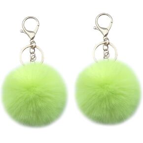 2PCS Faux Rabbit Fur Ball Pom Pom Keychain for Car Key Ring Phone Handbag Charm Tote Pendant