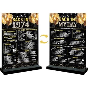 Trgowaul 50th عيد ميلاد الزفاف الديكور النساء الرجال، 1974 طباعة مزدوجة ملصق الذهب الأسود زخرفة الاكريليك (11 * 7.8 ")، مع قوس، هدية ديكور الذكرى الخمسين، لوازم حفلة عيد ميلاد 50 in Kuwait