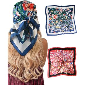 AOOKSMERY 2Pcs Silk Feeling Neck Scarf, Square Hair Silk Like Scarves for Women Sleeping 27.5" Bandana